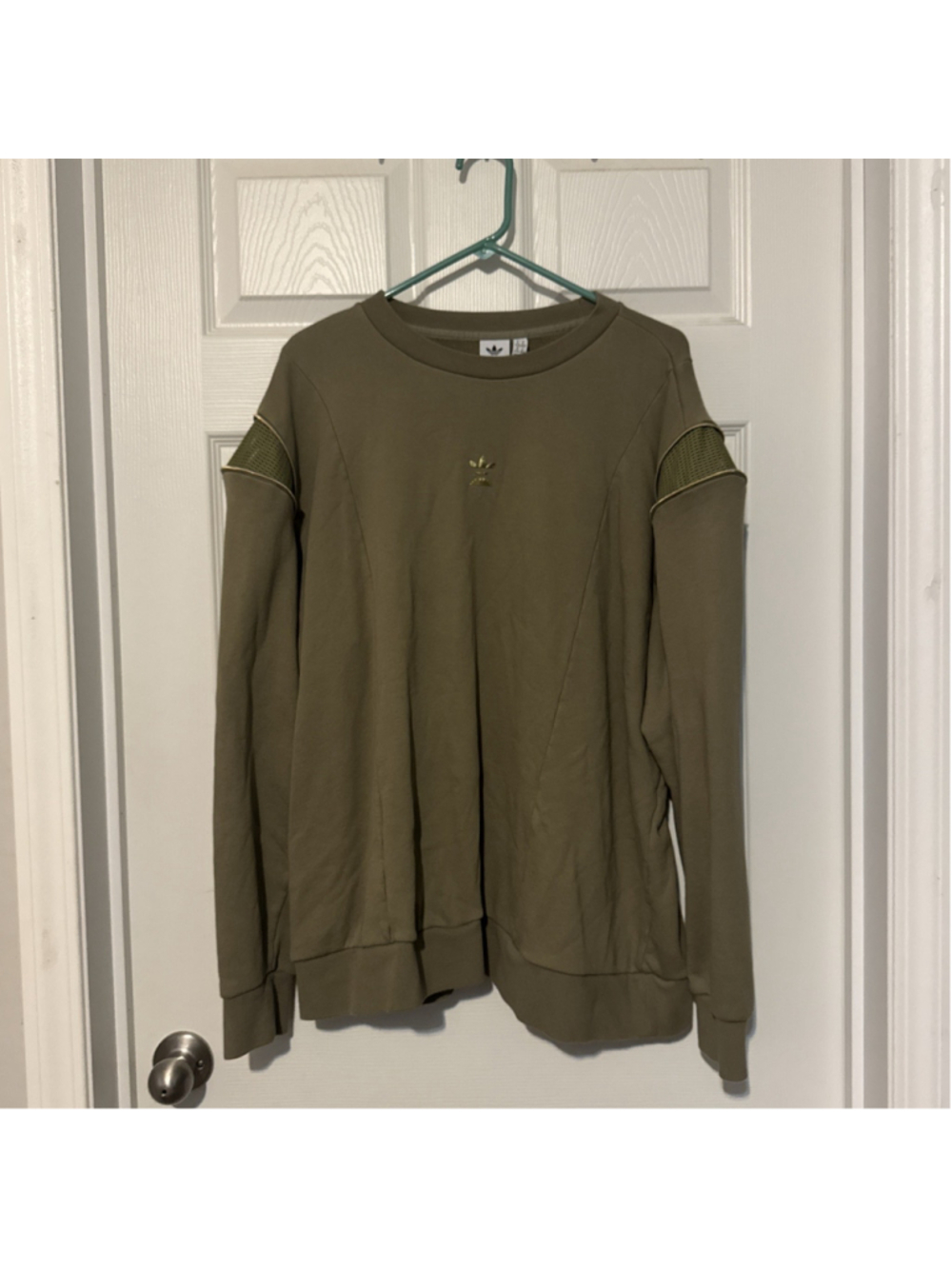 Women’s Adidas Crew Sweatshirt plus Size 1X Zipper Accents Green Pullover Shirt